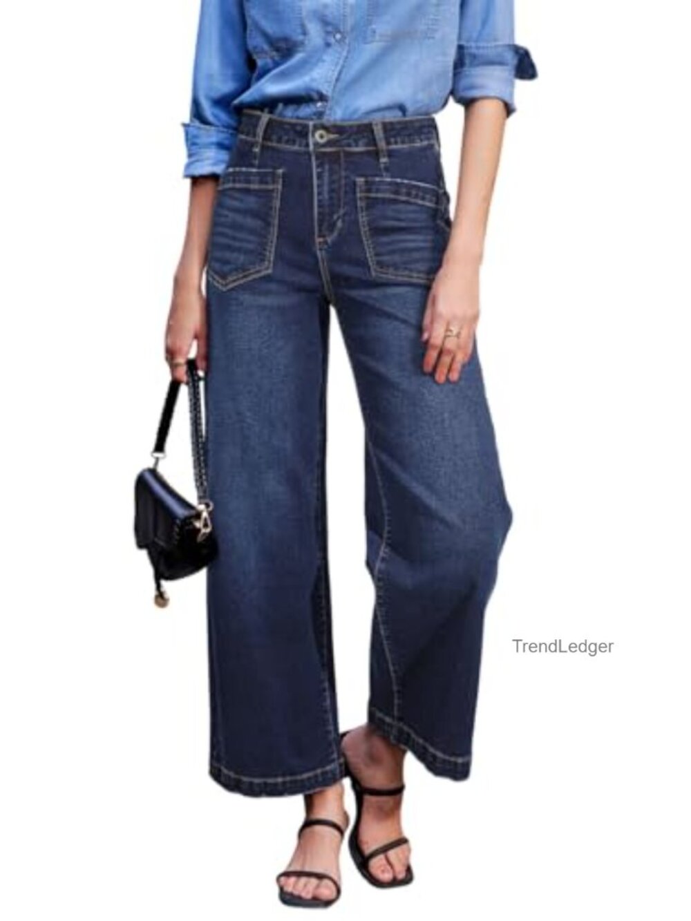 Wide Leg High Waisted Stretchy Ankle Denim Jeans for Women